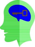 Character of green faceless human with brown key in brain. vector