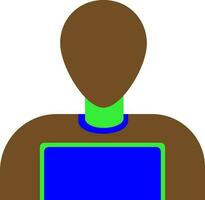 Character of a brown faceless user with blue laptop. vector