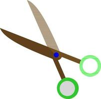 Illustration of a scissor in brown and green color. vector