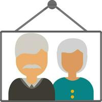 Hanging photo frame in faceless mustache husband with wife. vector