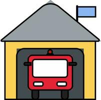 Colorful icon of fire station with truck in flat style. vector