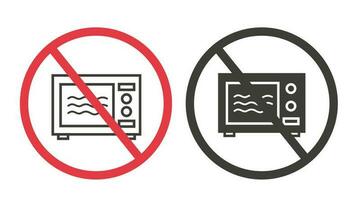 Do not microwave symbol. Microwave oven icon in a crossed-out red and black circle. Vector illustration