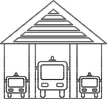Flat illustration of fire station with trucks in front view. vector