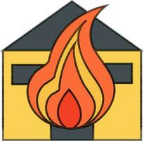 Colorful icon of burning house in flat style. vector