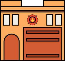 Flat icon of fire station with colorful emblem. vector