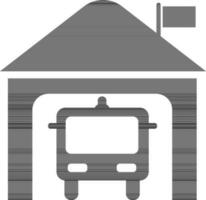 Illustration of fire station with truck in flat style. vector