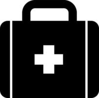 Black color first aid bag in flat style. vector