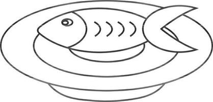 Black line art fish on plate. vector