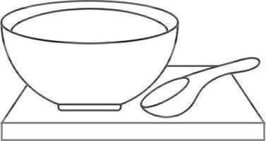 Black line art bowl with spoon on table. vector