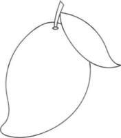 Flat style mango with leaf in black line art. vector