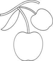 Apples with leaf in black line art illustration. vector