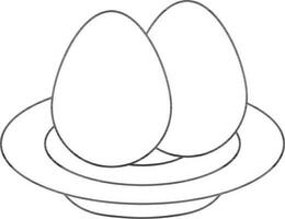 plano estilo huevos en plato hecho por negro línea Arte. vector