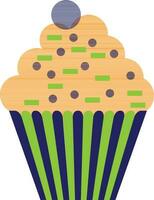 Decorated cup cake in orange and blue color. vector