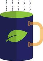 Hot mug decorated with green leaf. vector
