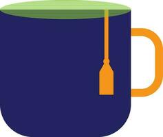 Orange tea bag in blue and green mug. vector