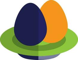 Blue and orange eggs on green plate. vector