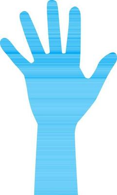 Blue color silhouette of hand in flat style.