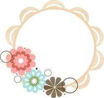 Beautiful circular shape frame decorated with flowers isolated on background. vector