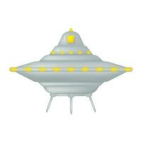 The spaceship has landed. UFO alien space travel vehicle isolated. Flying saucer with bright lights. Vector illustration.