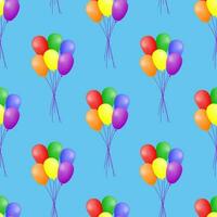 Seamless pattern with colorful balloons floating on a blue background. Cheerful design for holiday decoration, fabric, wallpaper or wrapping paper. Vector illustration.