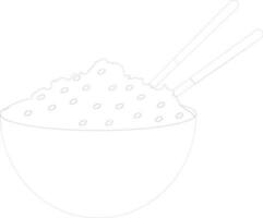 Black line art rice in bowl with chopsticks. vector