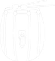 Illustration of drum with two stick in black line art. vector