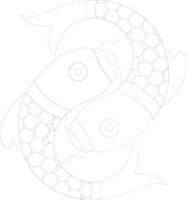 Character of carp fish in black line art. vector