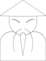 Character of a chinese man wearing black cap in black line art. vector