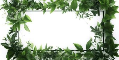 green plant and leaves frame isolated on white background,  for wedding invitations and greeting cards, generate ai photo