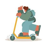 un joven hombre en un eléctrico scooter. dibujos animados tendencia ilustración, vector