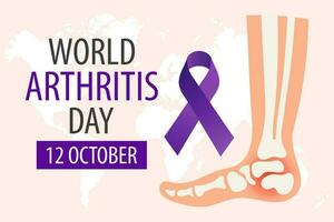 Rheumatoid Arthritis Awareness Day banner. Purple ribbon and foot joint. Medical concept. Poster, banner vector