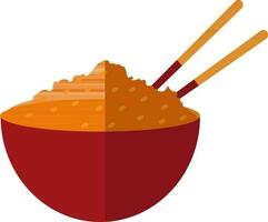 Orange rice in red bowl with chopsticks. vector