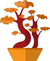 Red bonsai tree on orange pot. vector