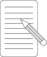 Flat style notepad with pencil in black line art. vector