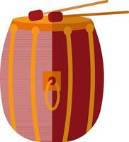 Red and orange drum with two stick. vector