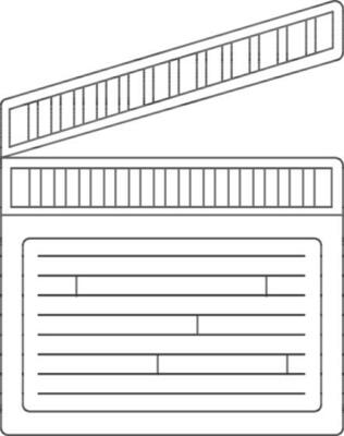 Black line art illustration of clapperboard.
