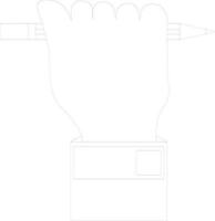 Hand holding pencil in black line art. vector