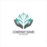 Tree leaf vector and green logo design friendly concept