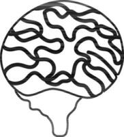 Flat style brain in black line art. vector