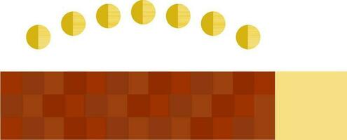 Brown wall with yellow coins. vector