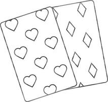 Black line art white playing cards in flat style. vector