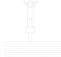Black line art man standing on springboard and jumped in swimming pool. vector