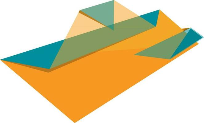 Paper origami pattern ribbon in green and orange color.
