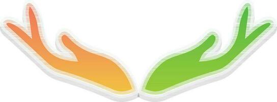 Open hands in orange and green color. vector