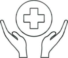 Hand holding plus sign icon for healthcare concept. vector