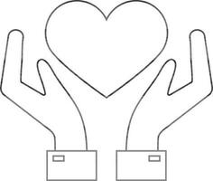 Two hands carefully protecting a heart in black line art. vector