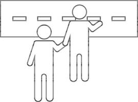 Character of faceless man holding another person for road parking. vector