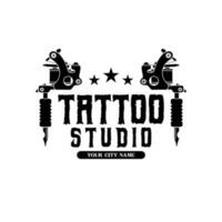 tatuaje estudio logo diseño con ilustración de tatuaje máquina vector diseño