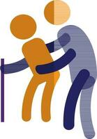 Character of faceless man holding another person with a purple stick. vector