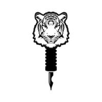 Tiger Tattoo Machine Logo , Tattoo Artist Logo With Tiger Head Symbol Vector Design